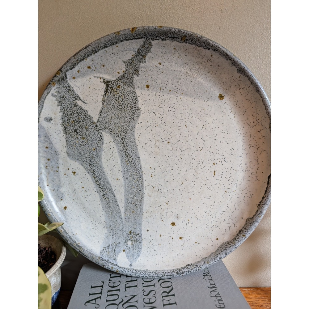 Vintage Wagner Studio Pottery Platter MCM Stoneware Abstract Crackle Glaze 12in